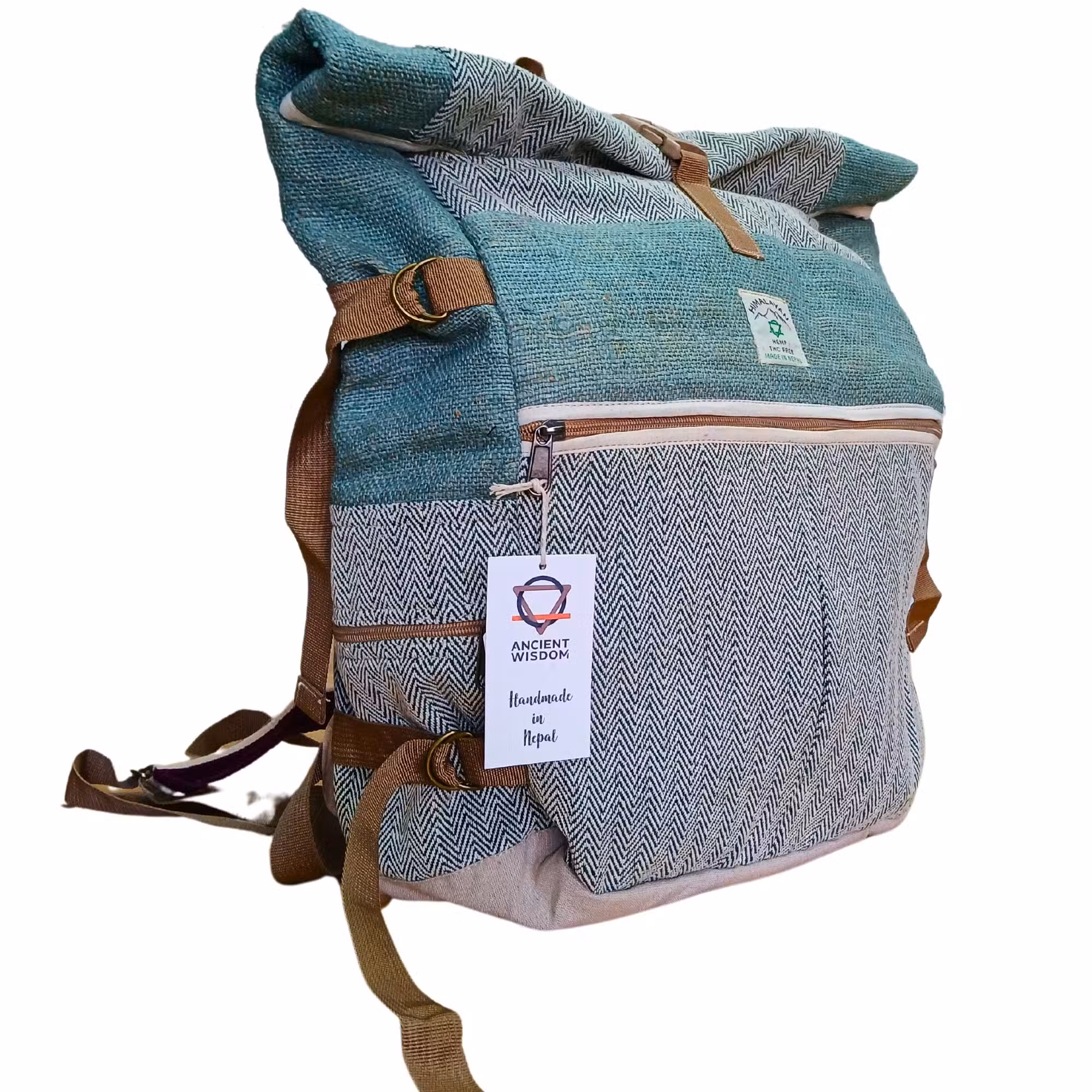 Vandringsryggsäck av hampa – grön 53 × 31 × 14,5 cm Vandringsryggsäck av hampa – grön 53 × 31 × 14,5 cm