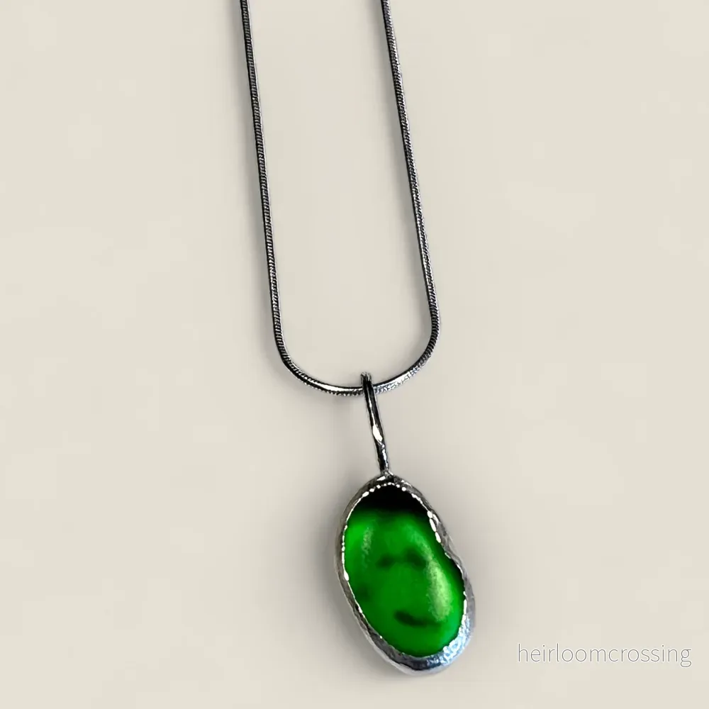 Silverhalsband med strandglas Alg - Bild 3