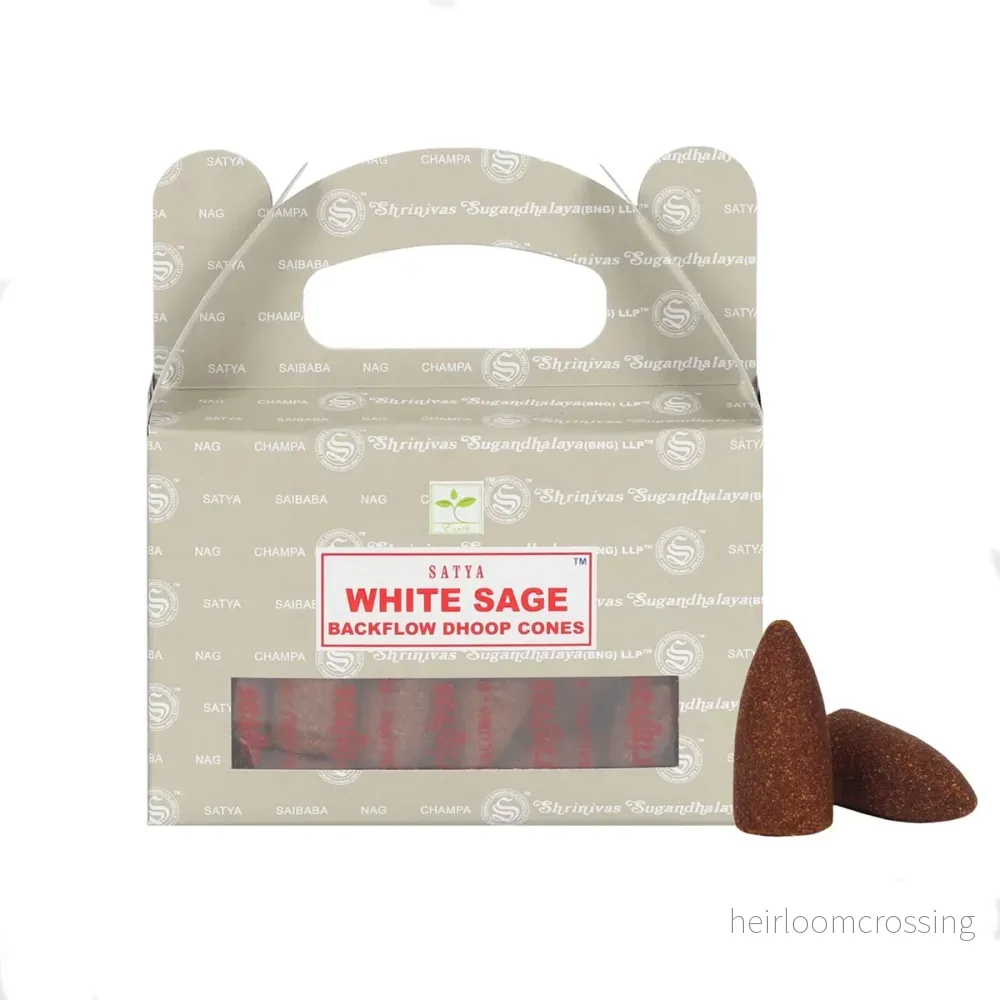 Satya Backflow-rökelsekoner – White Sage, 24 st