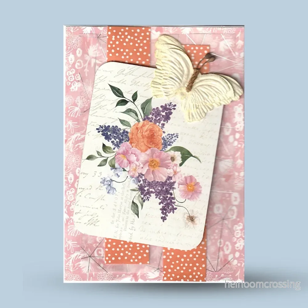 Gratulationskort A6: Blomma och fjäril, rosa Gratulationskort A6: Blomma och fjäril, rosa