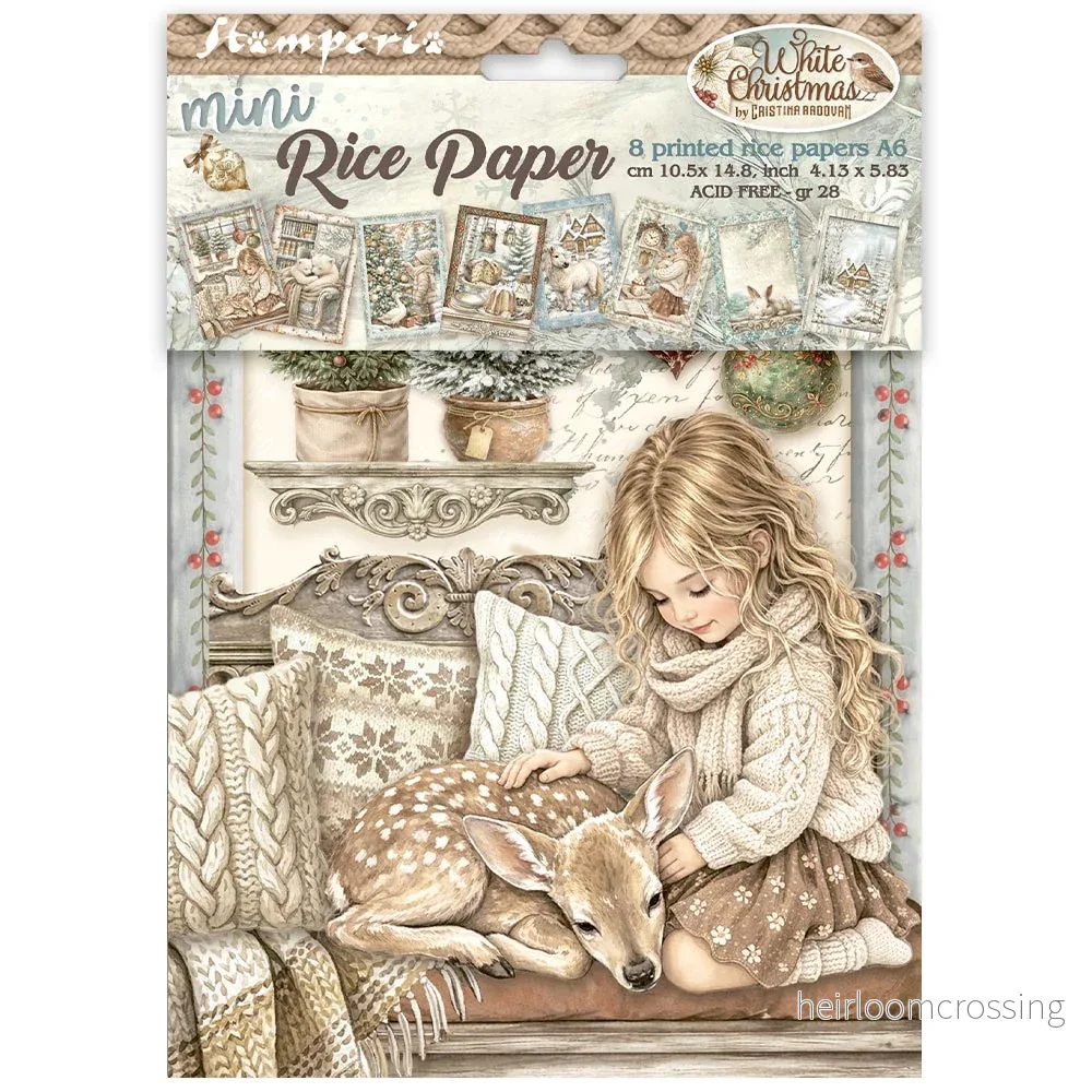 Printed Mini Rice paper A6 8 sheets for Art and Craft – White Christmas