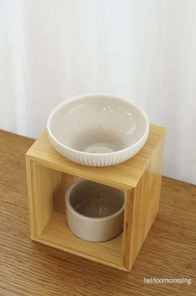 Modern rustik aromalampa i bambu och keramik (beige) - Bild 2