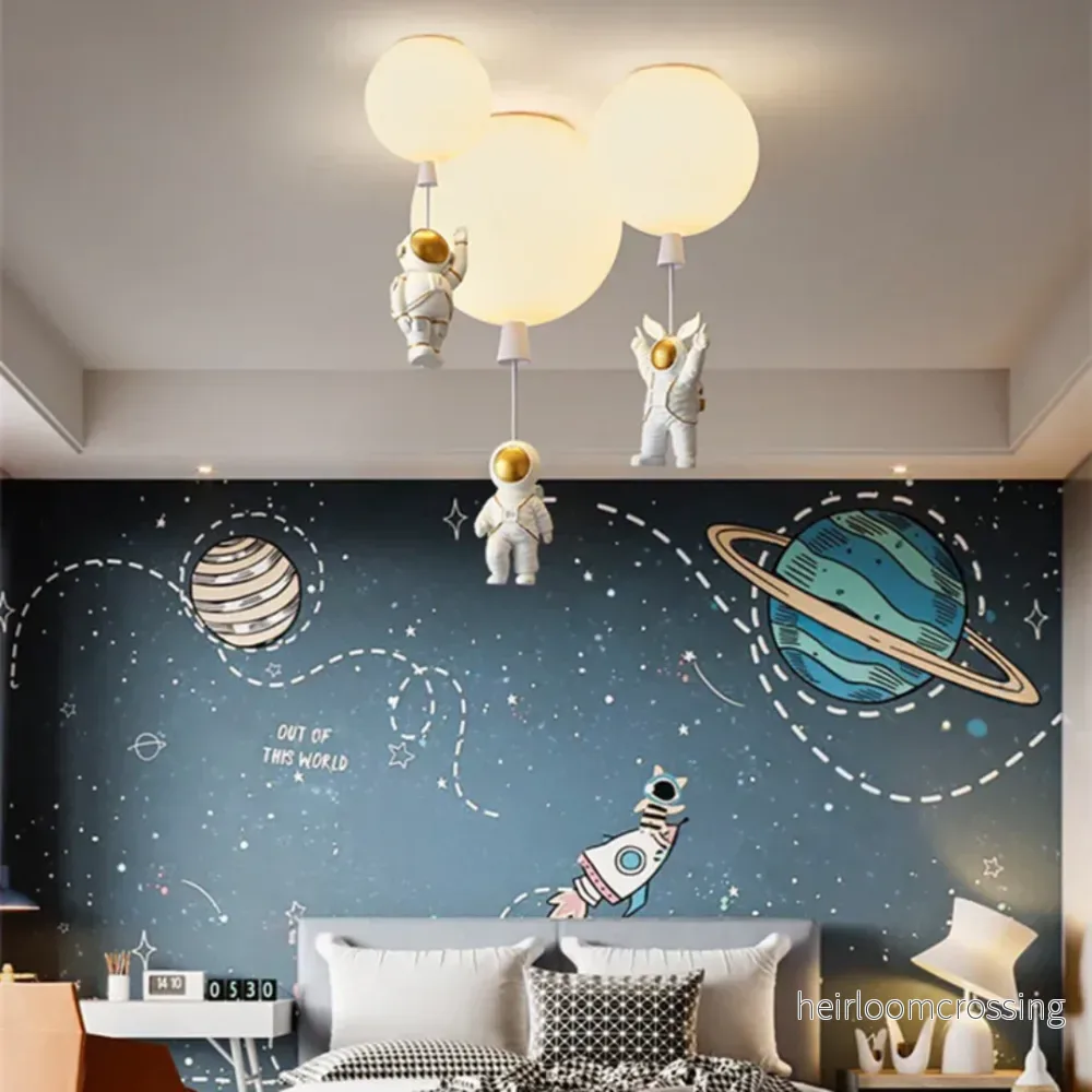 Trendig måne/astronaut-taklampa för barnrum med LED – CosmoGlow