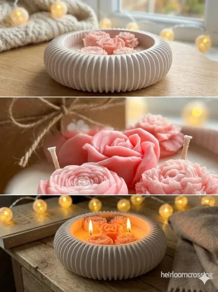 Ribbed Blossom" Dual-Wick Peony & Rose Ribbed Bowl Candle - Bild 2