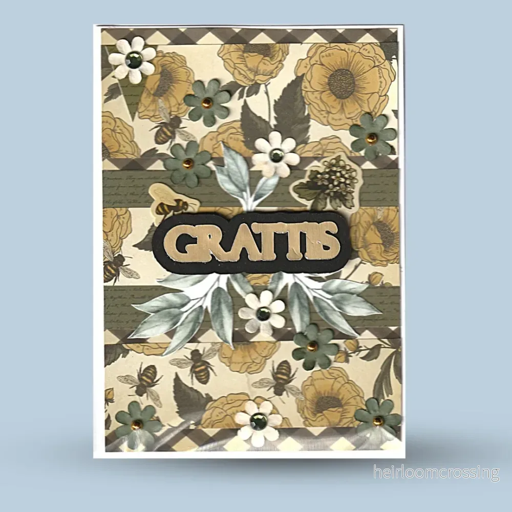Gratulationskort A6: "Grattis", blommig
