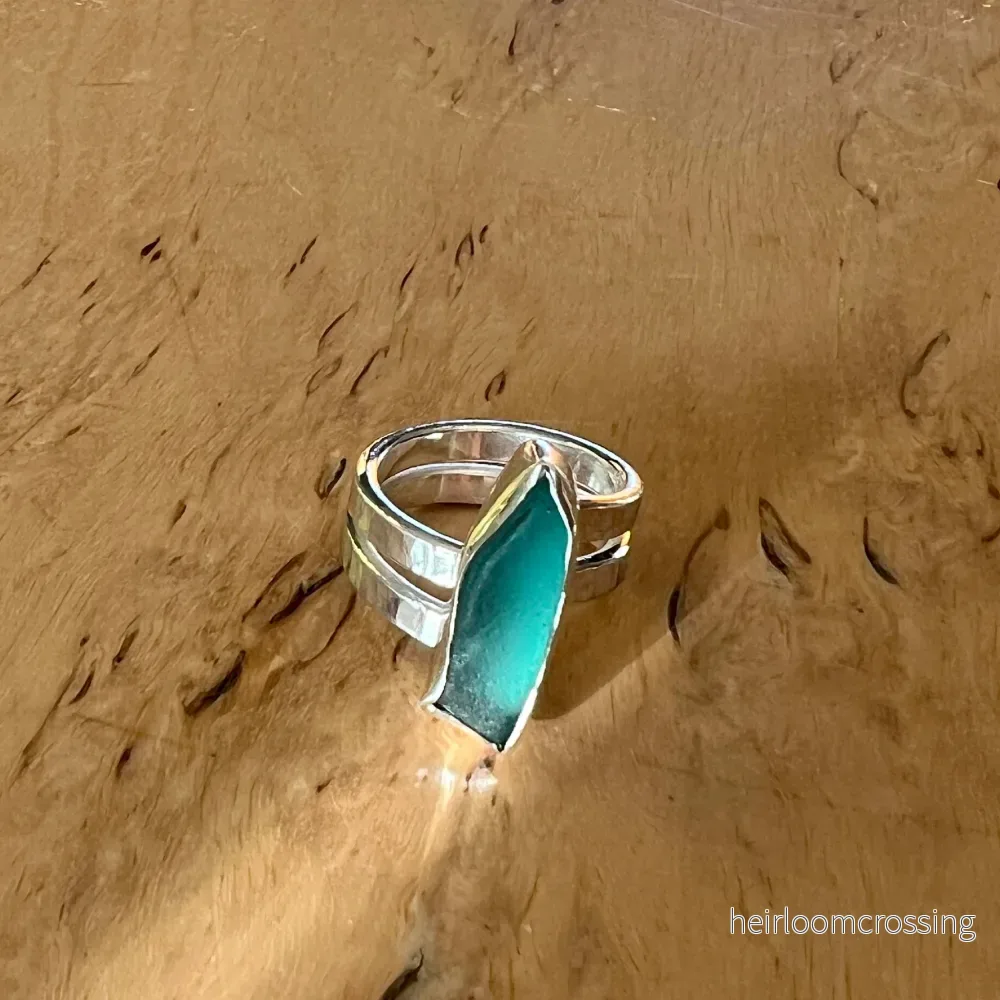 Silverring med strandglas Istapp Silverring med strandglas Istapp