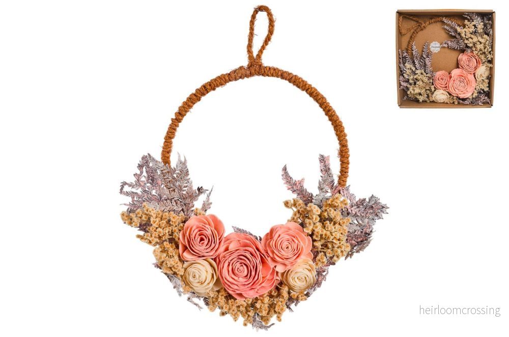 Blomsterkrans med rosa torkade blommor 25 cm Blomsterkrans med rosa torkade blommor 25 cm