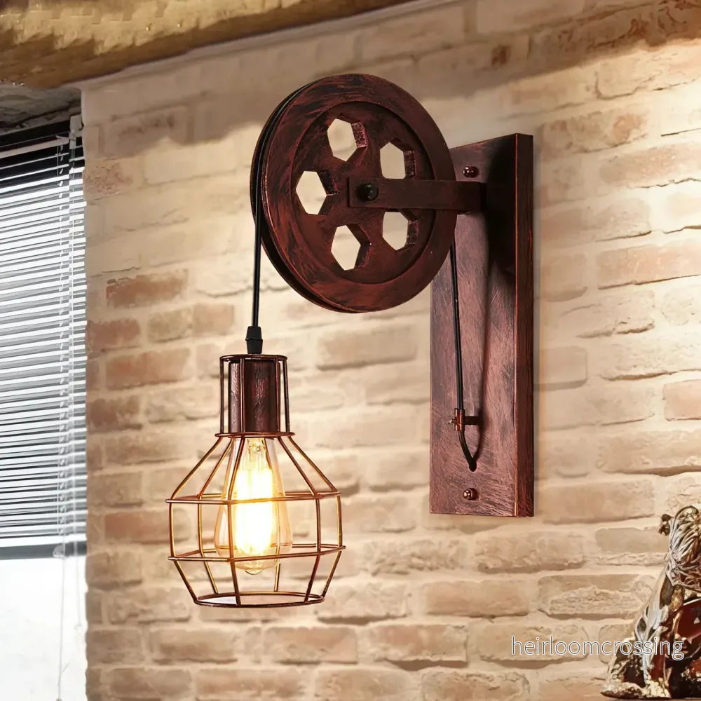 Vägglampa vintage med block – retro industriell LED-lampa