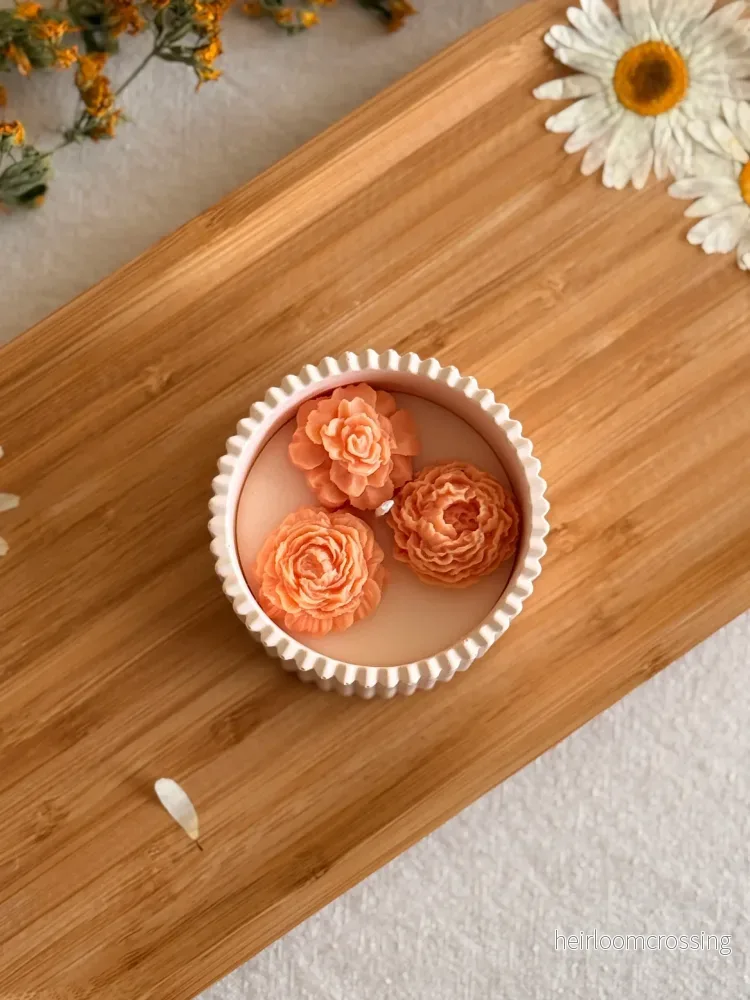 Handmade Ribbed Peony Soy Candle | Vegan Floral Home Decor