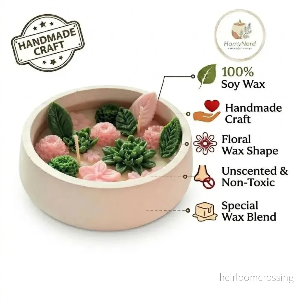 The Tiny Oasis" 3D Succulent & Pink Blossom Bowl Candle - Bild 3