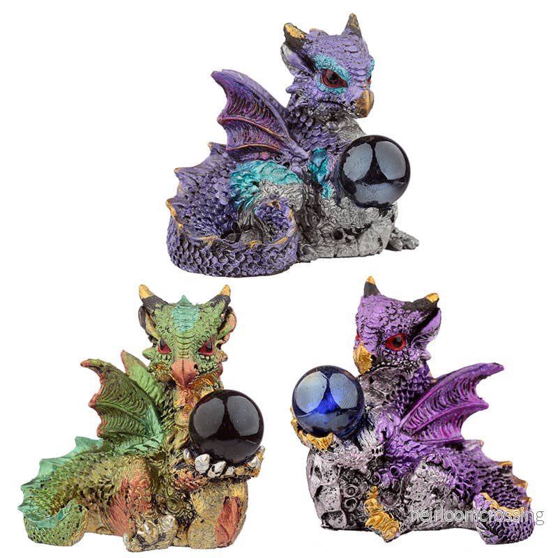 Elementdrake med Klot – Mini Dekoration i Resin