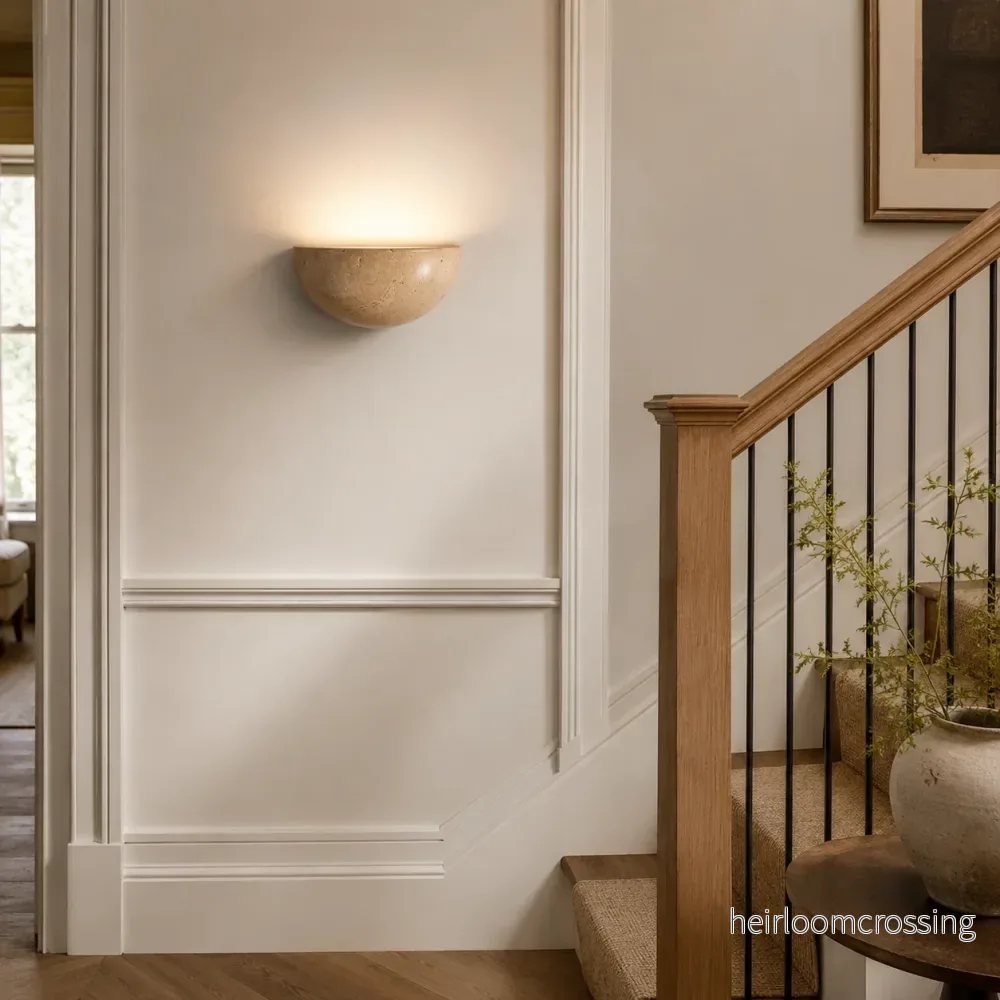 Vägglampa LED i travertin – minimalistisk stenlampa i naturmaterial - Bild 2
