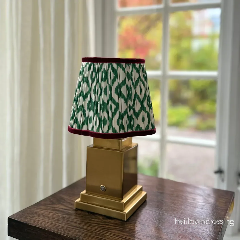 Athena Rechargeable Table Lamp (Green Ikat Velvet Trim) Athena Rechargeable Table Lamp (Green Ikat Velvet Trim)