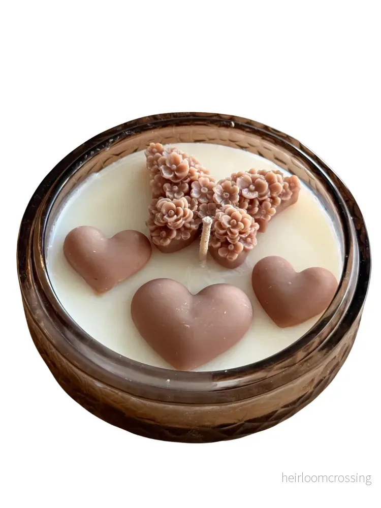 Metamorphosis of Love” Butterfly & Heart Amber Jar Candle Metamorphosis of Love” Butterfly & Heart Amber Jar Candle
