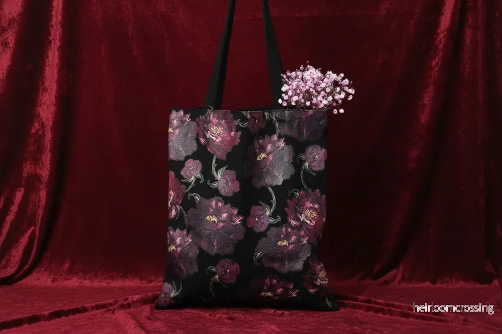 Dark Romance Tote Bag – Gothic Purple Rose Blommigt Mönster Väska